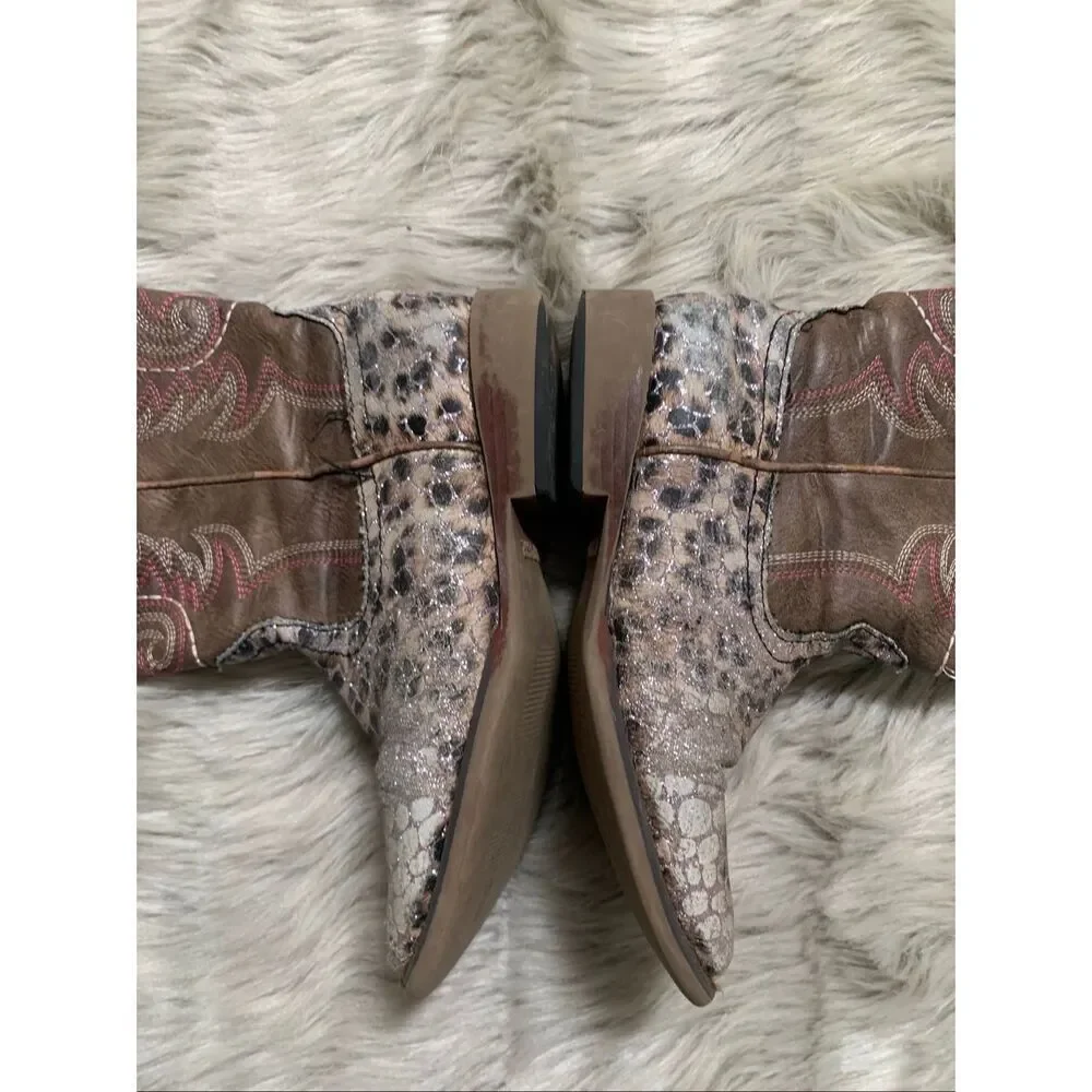 Roper Little Girls Leopard Pink Glitter Cowboy Boots Size 1